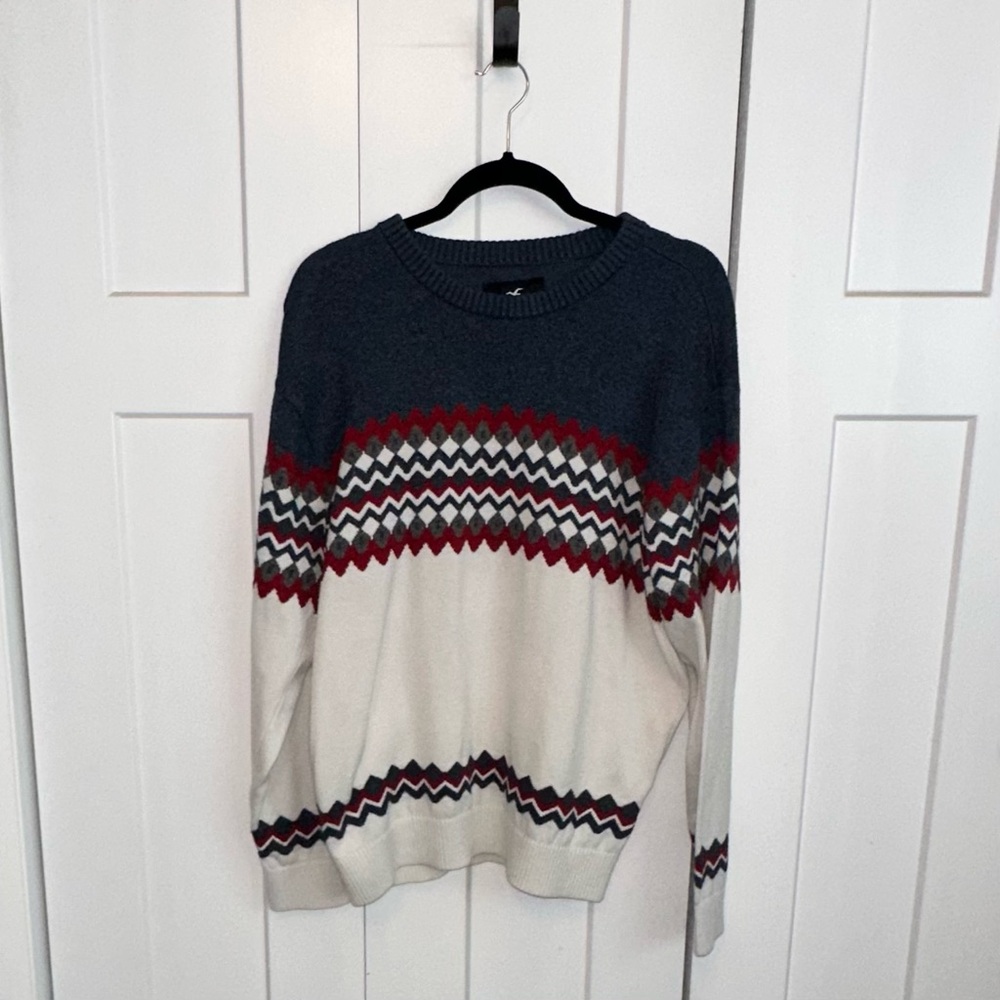 Hollister Blue Chevron Knit with Red Highlights